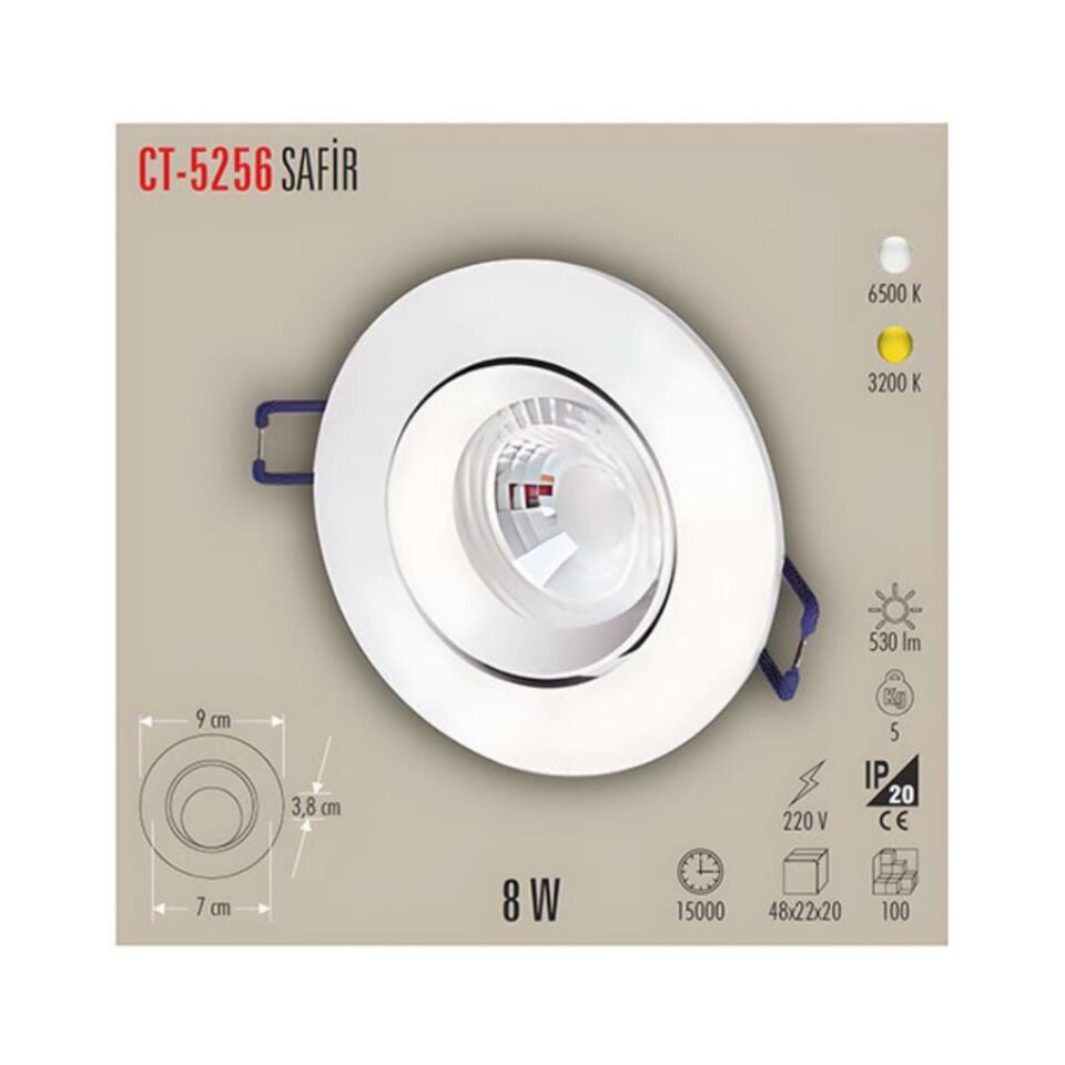 Cata Ct-5256 Safir Spot Led Spot Armatür 8w Beyaz Işık