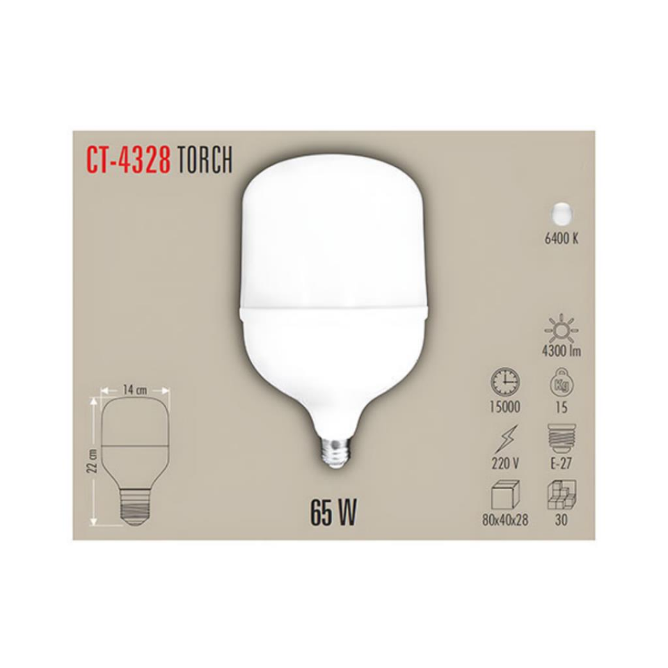 Cata CT-4328 65W 6400K (Beyaz Işık) E27 Duylu Led Torch Ampul