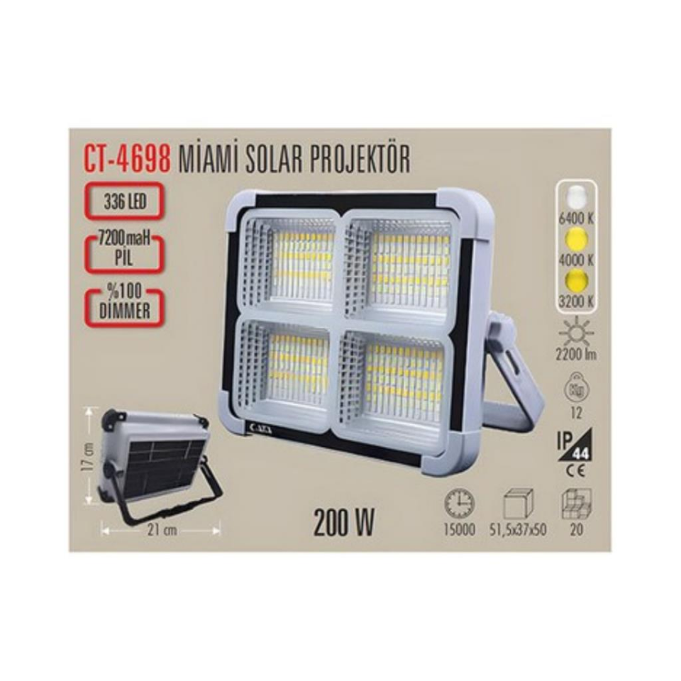 CATA CT-4698 Portatif Solar Led-Şarjlı-Su Geçirmez IP44